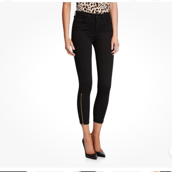 L'AGENCE Sabine Soft Stretchy Black Jeans Gold Ankle Zipper Cropped Size 29 - Picture 1 of 10